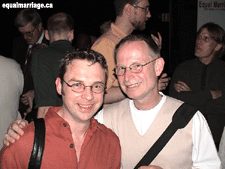 Shaun Oakey, copy editor for Just Married, and his spouse John Gaylord (Photo by equalmarriage.ca, 2002)